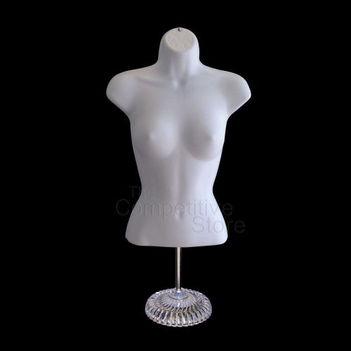White torso female countertop mannequin form -waist long + economic plastic base for sale
