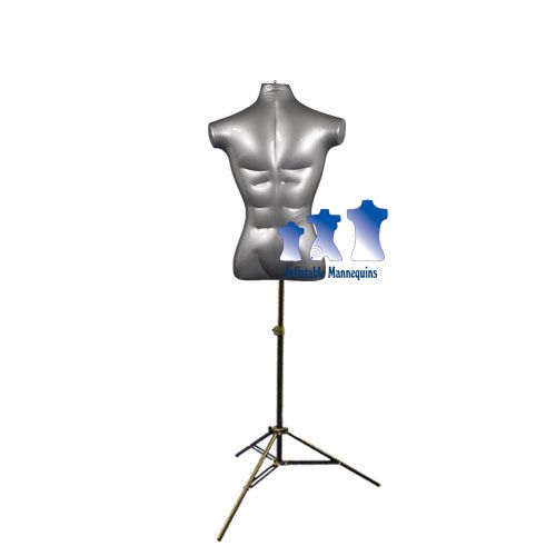 Inflatable Male Torso, Silver and MS12 Stand
