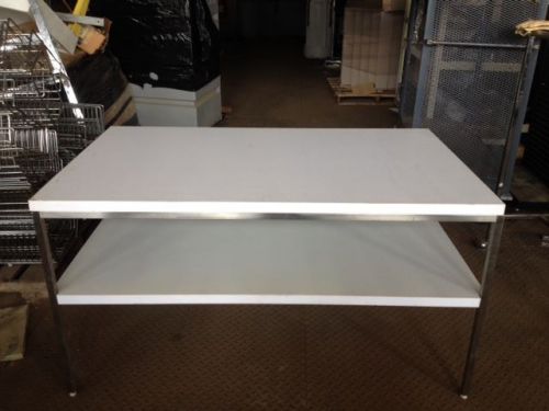 2 Tier Display TABLES Used Store Fixtures INDUSTRIAL Stainless Steel &amp; White
