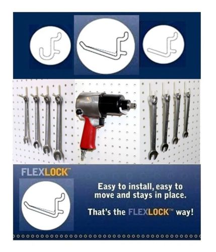 75 Mix Flex-Lock White Peg Board Hooks fit 1/4&#034; Pegboard - tools or crafts EB-W