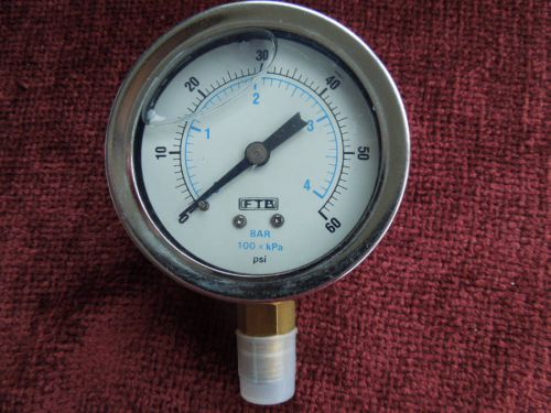 Liquid Filled Pressure Gauge FTB Bottom Mount 1/2&#034; Stainless Steel MARINE 60 psi