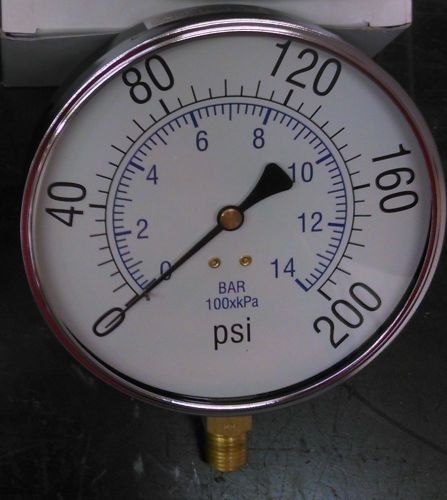 Large Air Pressure Guage 4 1/2 Inch Dial Indicator by 1/4&#034; NPT Threads 200 Psi..