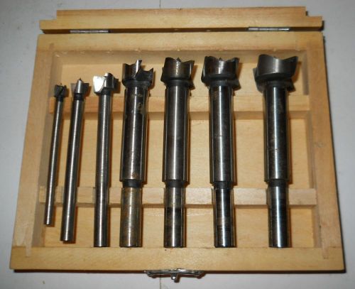 Forstner 7 piece bit set from 1/4&#034;-1&#034;; quality carbon steel, sharp, good w/box! for sale