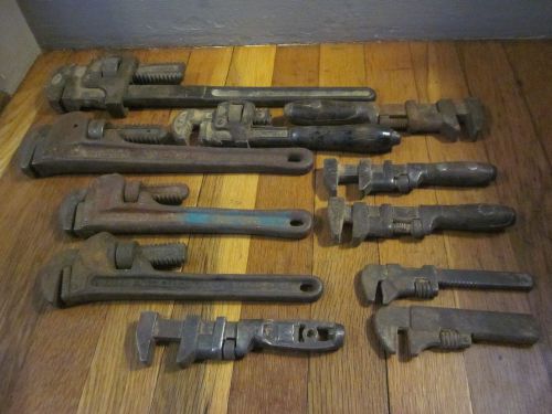 Estate Antique Vtg Pipe Monkey Wrench Tool Set Lot RIDGID Toledo + Wood Handles