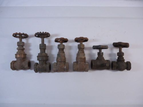 Vintage lot 6 brass cast iron valves old industrial machine steampunk art for sale