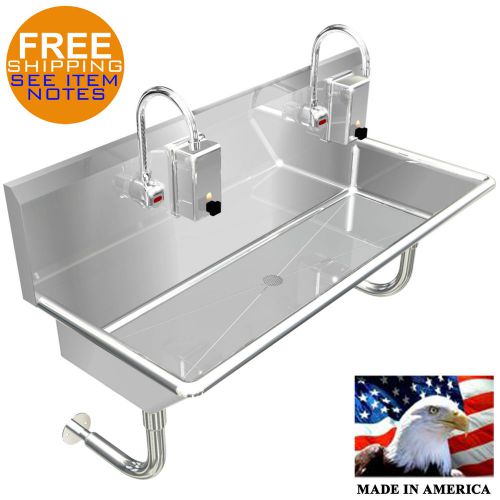 Hand sink, electronic faucet 42&#034; 2 person hands free stainless steel industrial for sale