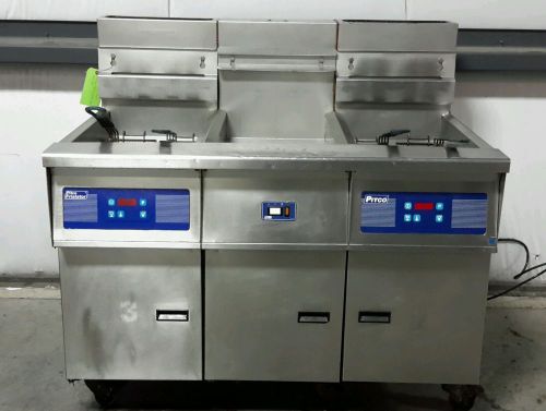 Used 3-unit pitco frialator f14rs-chhqv deep fryer with heated dump station for sale