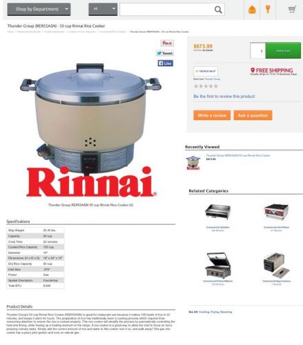 Rinnai 50 Cup Rice Cooker (Natural Gas)