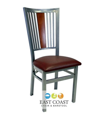 New steel city metal restaurant chair with silver frame &amp; wine vinyl seat for sale