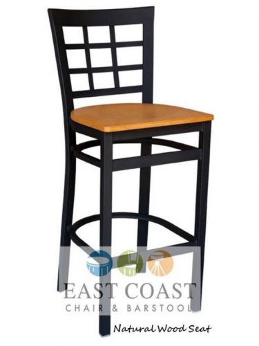 New gladiator window pane metal bar stool with natural wood seat for sale