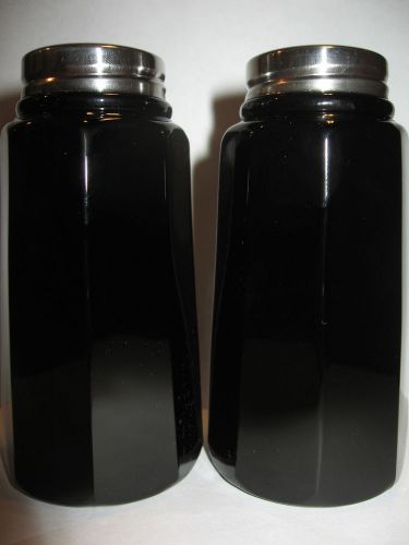 pair of BLACK amethyst glass salt and pepper shakers set castor art deco purple