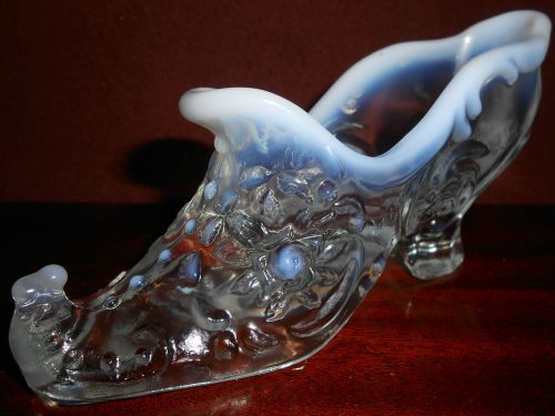 Large crystal clear opalescent glass rose leaf Shoe Slipper Boot flowers floral
