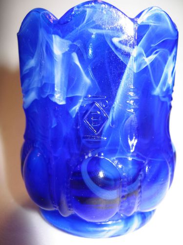 Cobalt Blue milk slag glass tabletop toothpick match holder beaded oval pattern