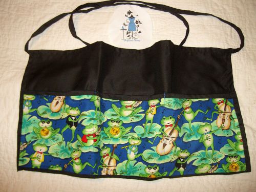 Black blue green musical frogs server waitress cafe bar waist apron personalized for sale