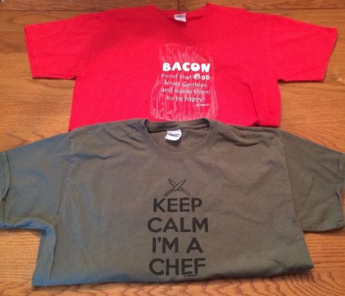 Chef/Cooking Tee Shirt (2) Lot Kitchen Work Uniform Restaurant Bacon Large