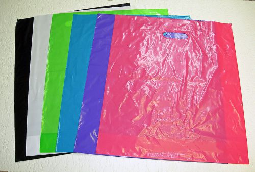 120 LARGE 15x18x4 MIXED COLORS (6)  REGULAR  Gusset   Plastic Merc. Bags