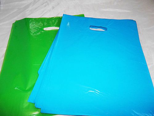100 12x15 glossy lime green and teal blue low-density merchandise bags w\handles for sale