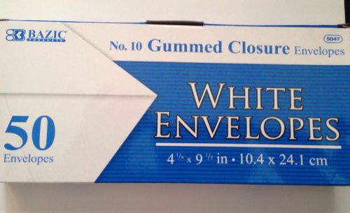 50 No.10 Gummed Closure White Letter Mailing Long Envelopes Size: 4-1/8”x 9-1/2”