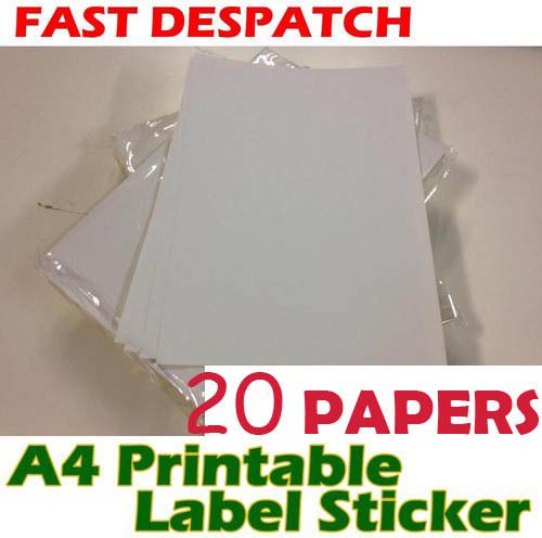 [20p] A4 Matt White Self Adhesive Sticker Paper Sheet Address Label UK STOCK