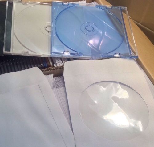 700 Paper Cd Sleeves &amp; 25 Thin Plastic Jewel Cases Dvd Disc Envelope Holder NEW