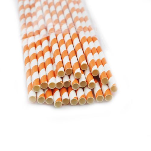 CA 25 x STRIPED PAPER DRINKING STRAWS-RAINBOW MIXED PARTY DECORATIONS ORANGE