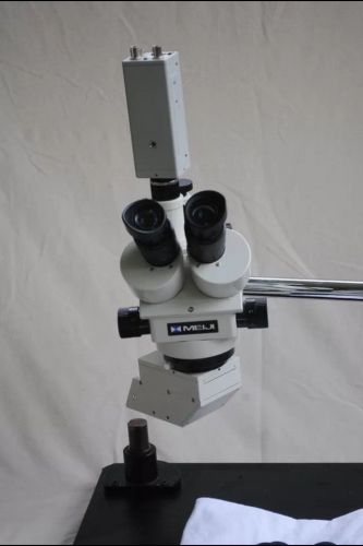 Meiji EMZ-TR Stereo Zoom Microscope on Boom Stand w/ Color CCD Camera