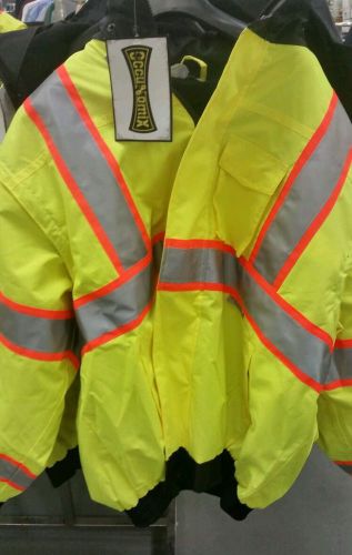 Lot of 6 occunomix hi-viz pu coated bomber jacket with zip out fleece lining. for sale