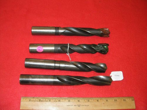 Lot of 4 round shank coolant type drill bits 1.1 inch shanks 2 cleveland 1 7/64 for sale