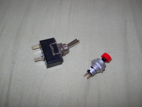2) new panel mount switches- toggle switch, spst &amp; pushbutton switch, spst n.o. for sale
