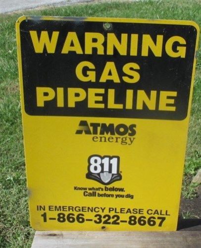 18x12 Warning Gas Pipeline Vintage Atmos Energy Safety Sign Mancave Garage Art b