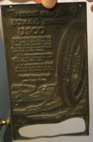 Antique USCO US TIRE ADVERTISING NEWSPAPER COPPER PRINT BLOCK PRINTING RARE