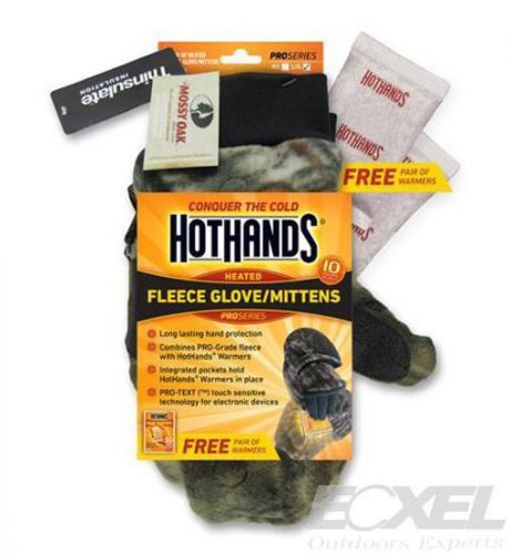 Heatmax #mmo2 hothands, golf mittens_mossy oak fleece + 2 hand warmers l/xl for sale