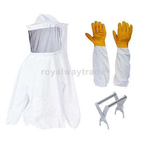 Smock Suit + Yellow Gloves + Bee Hive Frame Holder Grabber Protect for Beekeeper