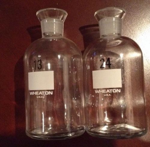 ~~ WHEATON GLASS ~~ (2) NUMBERED 13 &amp; 24 CHEMICAL CLEAR GLASS BOTTLE