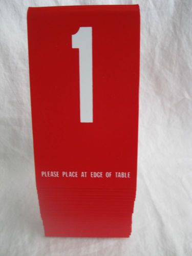 3 1/2&#034; x 6&#034; RED with WHITE Plastic Restaurant Table Number Tents 1-20