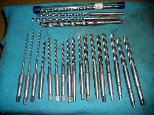 (21) assorted #1 morse taper shank hss drills; fraction - letter - mm, most usa for sale