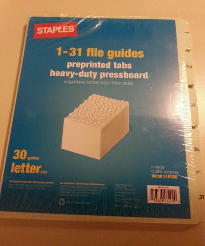 STAPLES Pressboard File Guides, Daily 1-31 Item # 510388 ,Green, Letter size