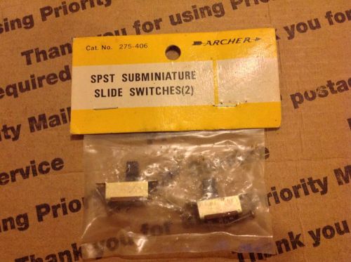 2 - Radio Shack 275-406 SPST Subminiature  Slides Switches - NEW