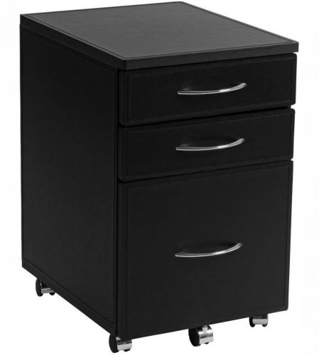 Leather Covered 3-Drawer File Cabinet - Black