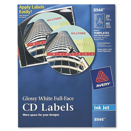 Inkjet full-face cd labels, glossy white, 20/pack for sale