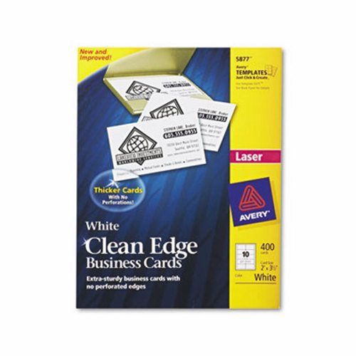 Avery Clean Edge Laser Business Cards, 2 x 3 1/2, Wht, 10/Sht, 400/Bx (AVE5877)