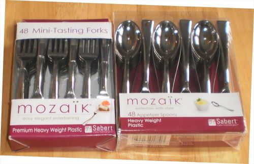 Mozaik 48 Mini-Tasting Forks &amp; 48 Appetizer Spoons - Heavy Weight Plastic - New
