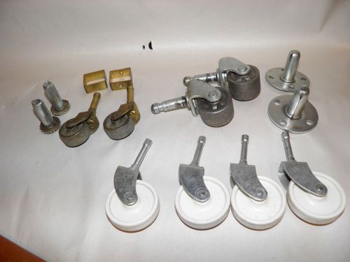 Vintage lot of 8 metal &amp; hard plastic iron brass casters wheels &amp; sockets for sale
