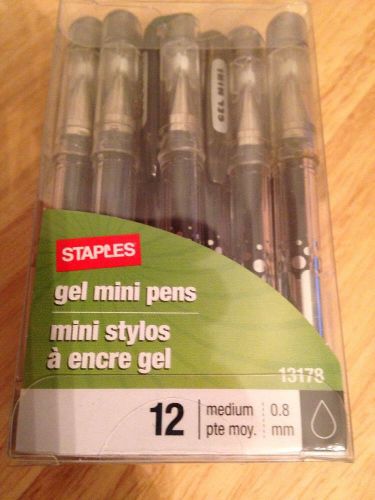 Staples Package of 12 Gel Mini Pens, Black, Medium Point, 0.8 mm - 13178