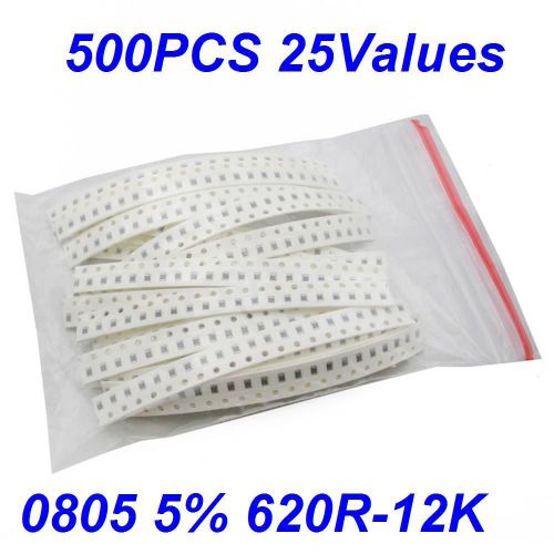 500pcs 25Value 5% 620R-12K SMD SMT 0805 Common Resistor Assortment Kit