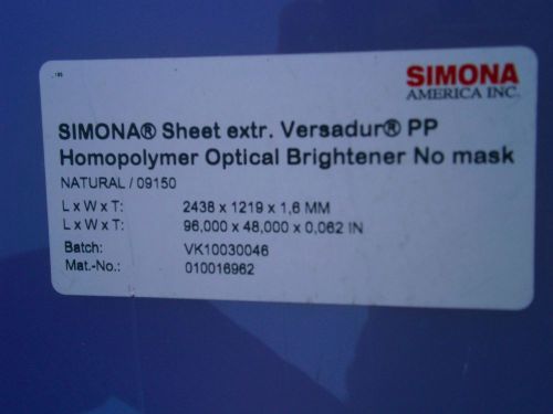 Simona plastic 96 x 48 x .062, 20 Count
