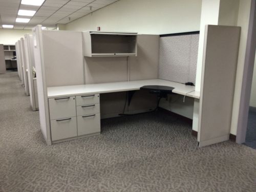 7 -6x5 Harpers office cubicles cubes beige cabinets files drawers desk Lot