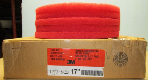 3M 5100 RED BUFFER PADS- ONE BOX OF 5 TOTAL PADS- 17 INCH- NEW IN FACTORY BOX