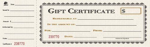 Adams Gift Certificate Book, Single Paper, 3.25 x 11 Inches, Cream, 25 Numbered