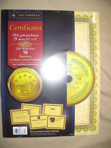 Southworth 8-1/2&#034; x 11&#034;, 24lb, 25-Sheets, Gold Parchment Certificates w/CD